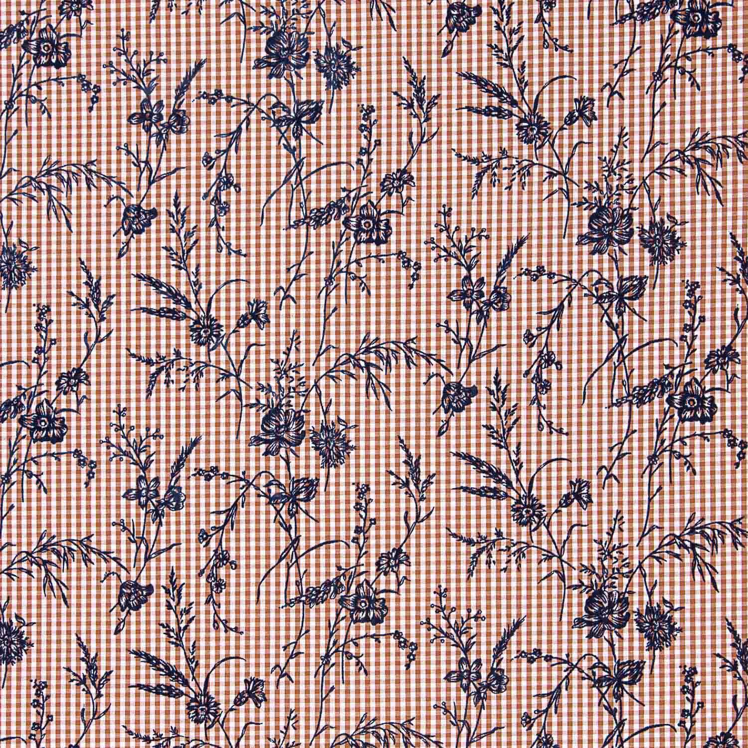 Algodão Vichy Telha Flocado Floral Marinho - Ribes y Casals