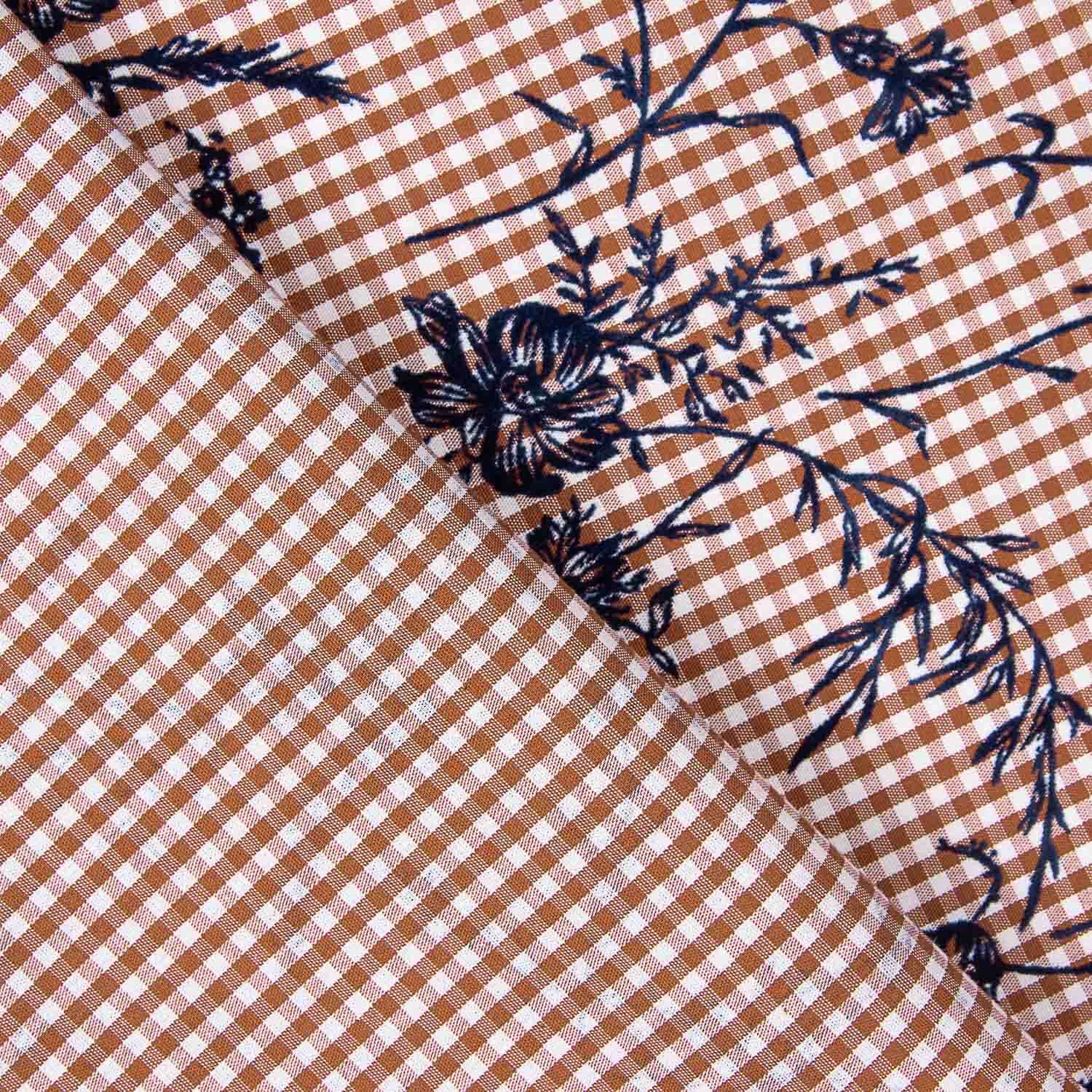 Algodão Vichy Telha Flocado Floral Marinho - Ribes y Casals