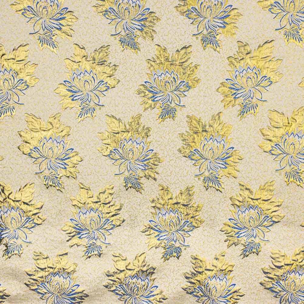 Brocado Lurex Flor Azul Dourado - Ribes y Casals