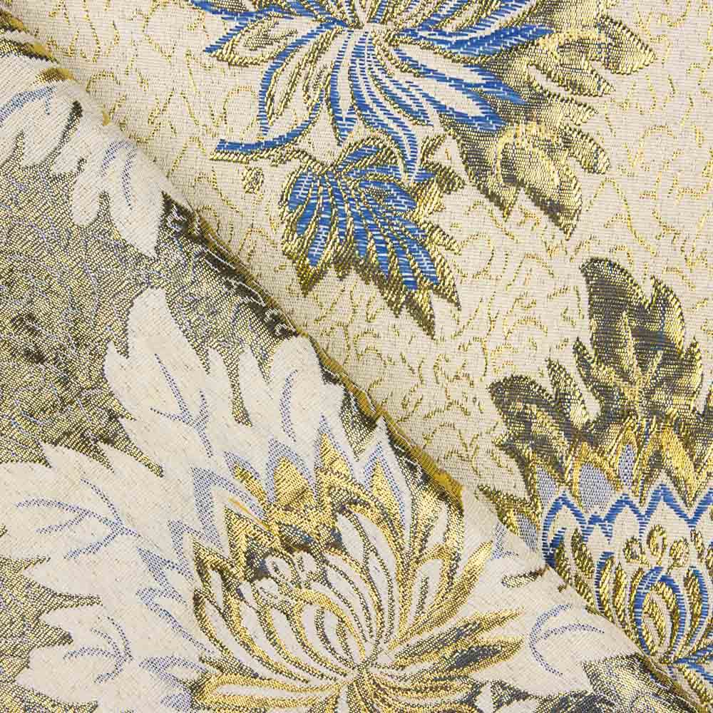 Brocado Lurex Flor Azul Dourado - Ribes y Casals