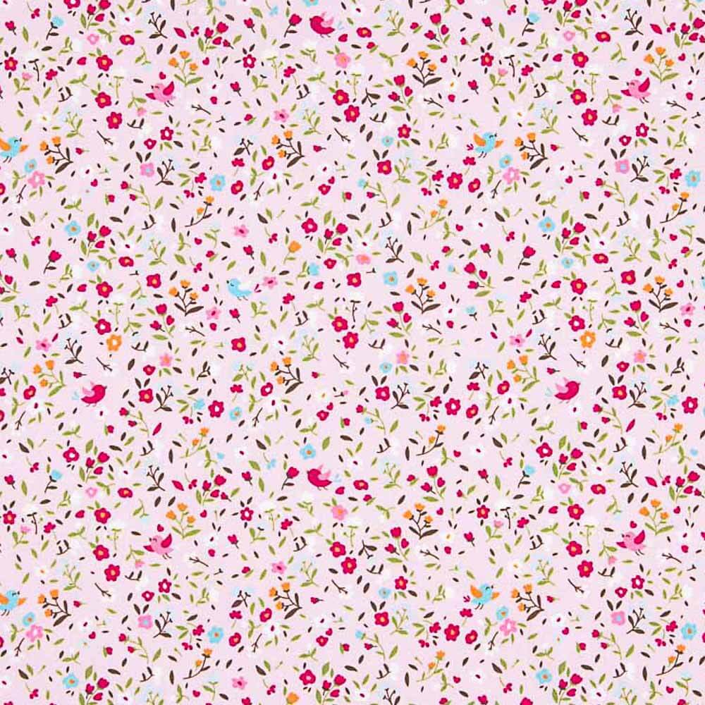 Popeline de Algodão Flores Cindy Rosa - Ribes y Casals