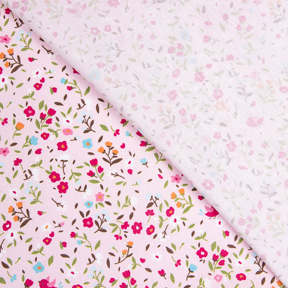 Popeline de Algodão Flores Cindy Rosa - Ribes y Casals