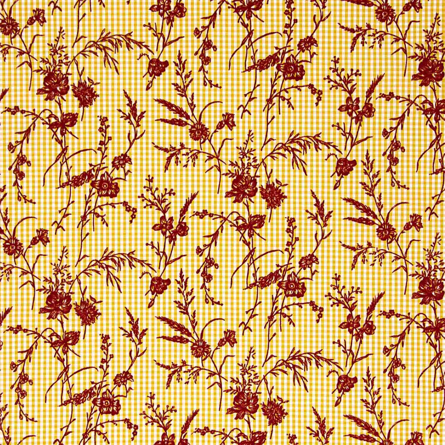 Vichy Algodão Ocre Flocado Floral Grana - Ribes y Casals
