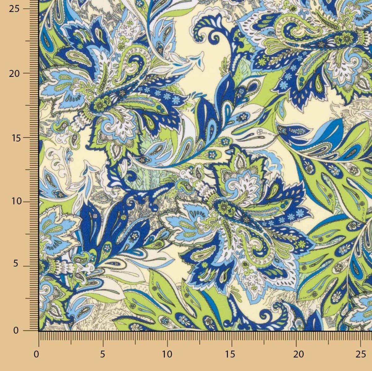 Crepe Leve Estampado Paisley Verde Azul - Ribes y Casals