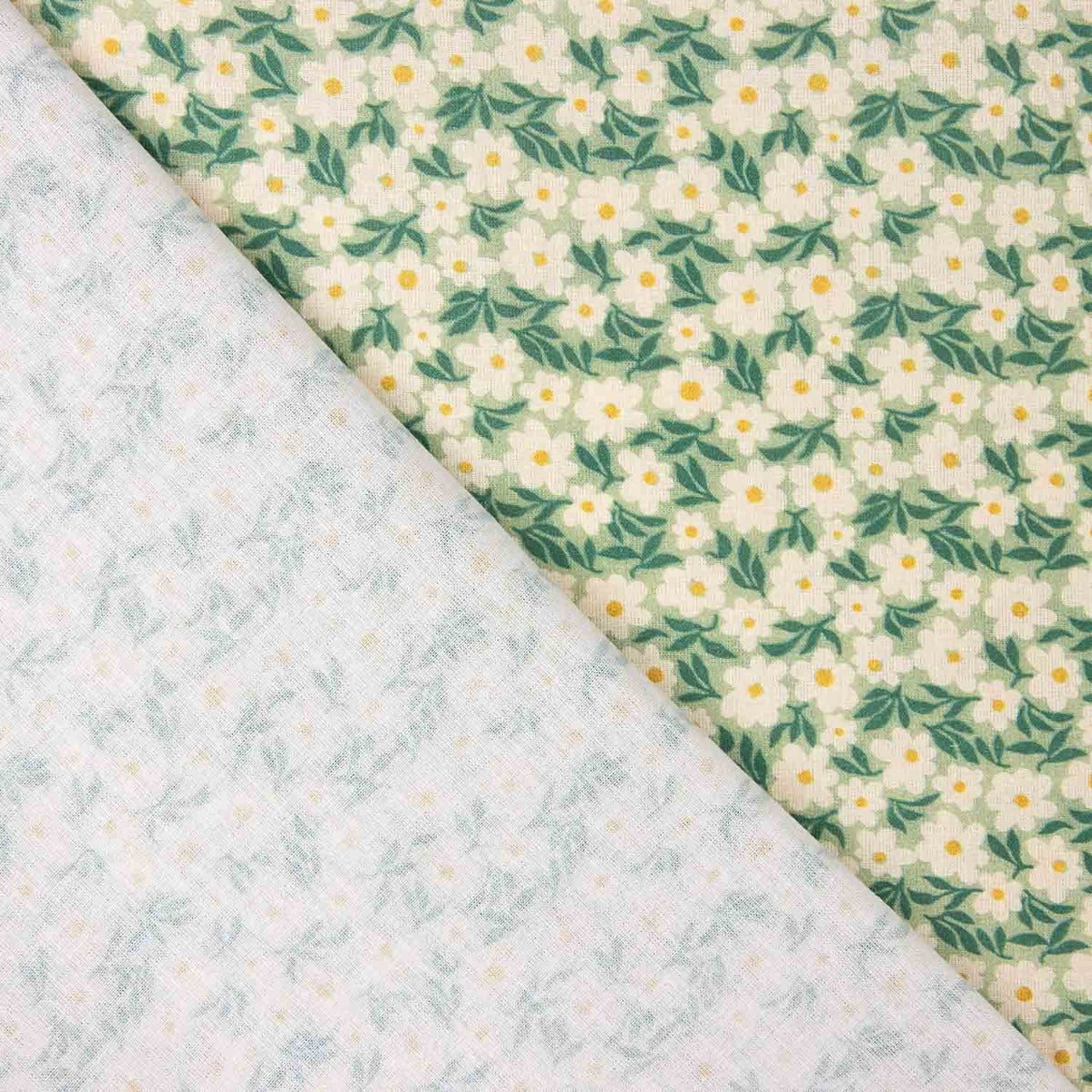 Algodão Percale estampado – Flores verdes e amarelas - Ribes y Casals