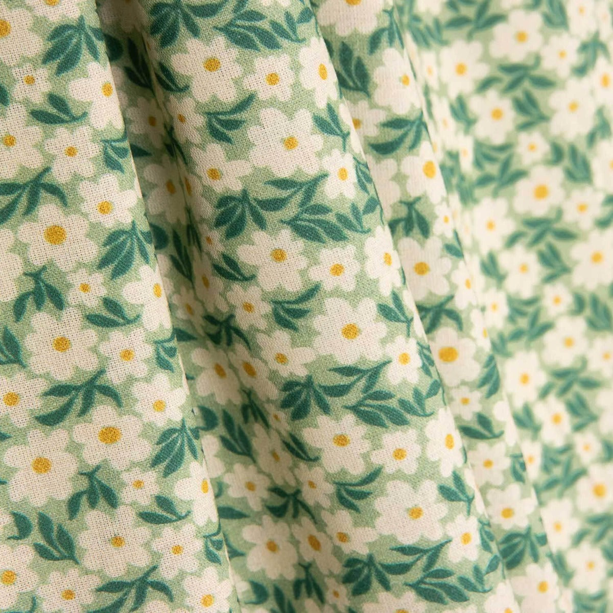 Algodão Percale estampado – Flores verdes e amarelas - Ribes y Casals