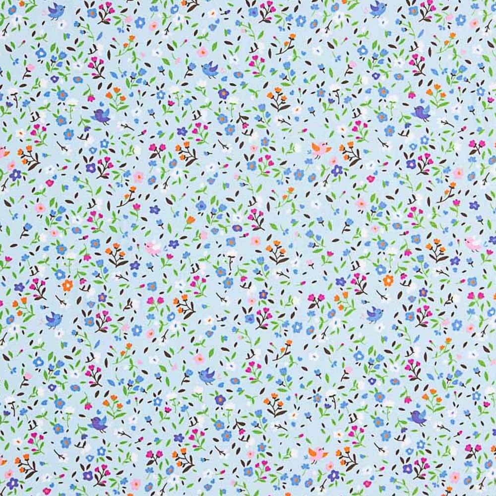 Popeline de Algodão Flores Cindy Turquesa - Ribes y Casals