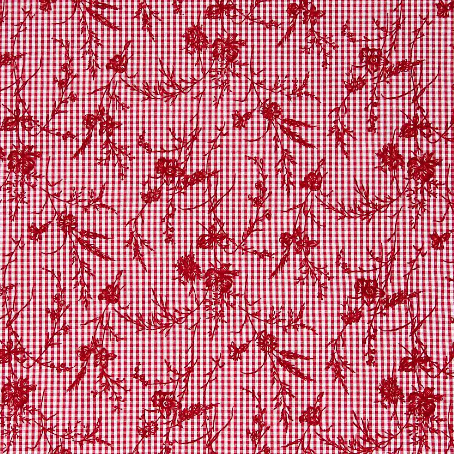 Algodão Vichy Vermelho Flocado Floral Vermelho - Ribes y Casals
