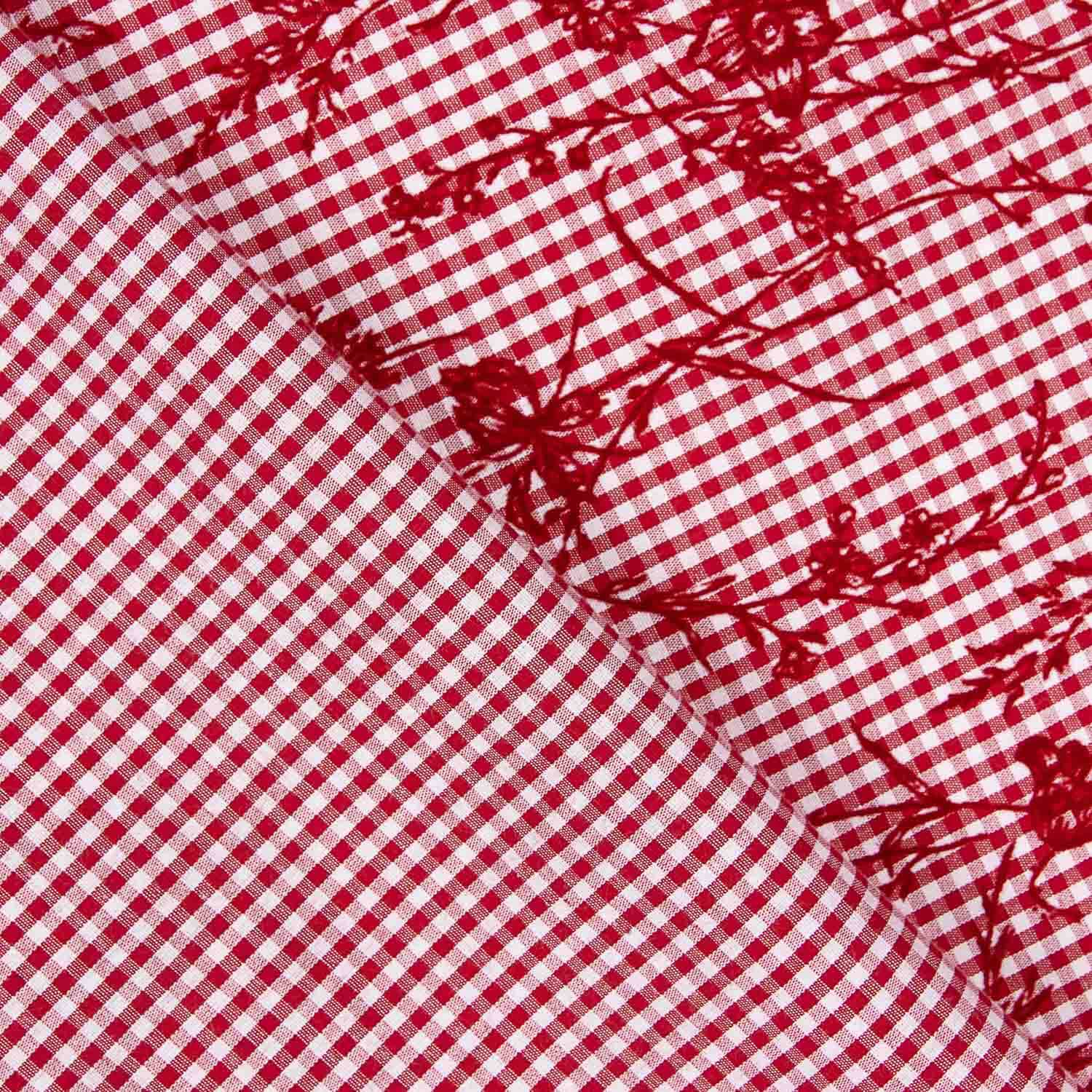 Algodão Vichy Vermelho Flocado Floral Vermelho - Ribes y Casals