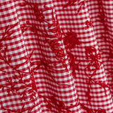 Algodão Vichy Vermelho Flocado Floral Vermelho - Ribes y Casals