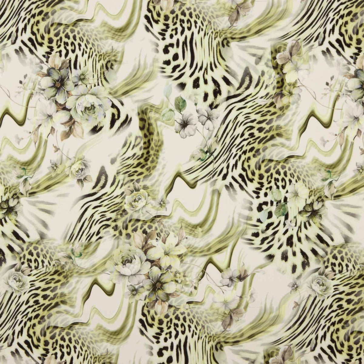 Crepe Leve Estampado Animal Print Floral Verde - Ribes y Casals