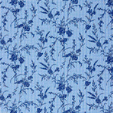 Algodão Vichy Azul Flocado Floral Marinho - Ribes y Casals