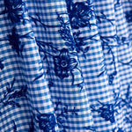 Algodão Vichy Azul Flocado Floral Marinho - Ribes y Casals