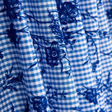 Algodão Vichy Azul Flocado Floral Marinho - Ribes y Casals