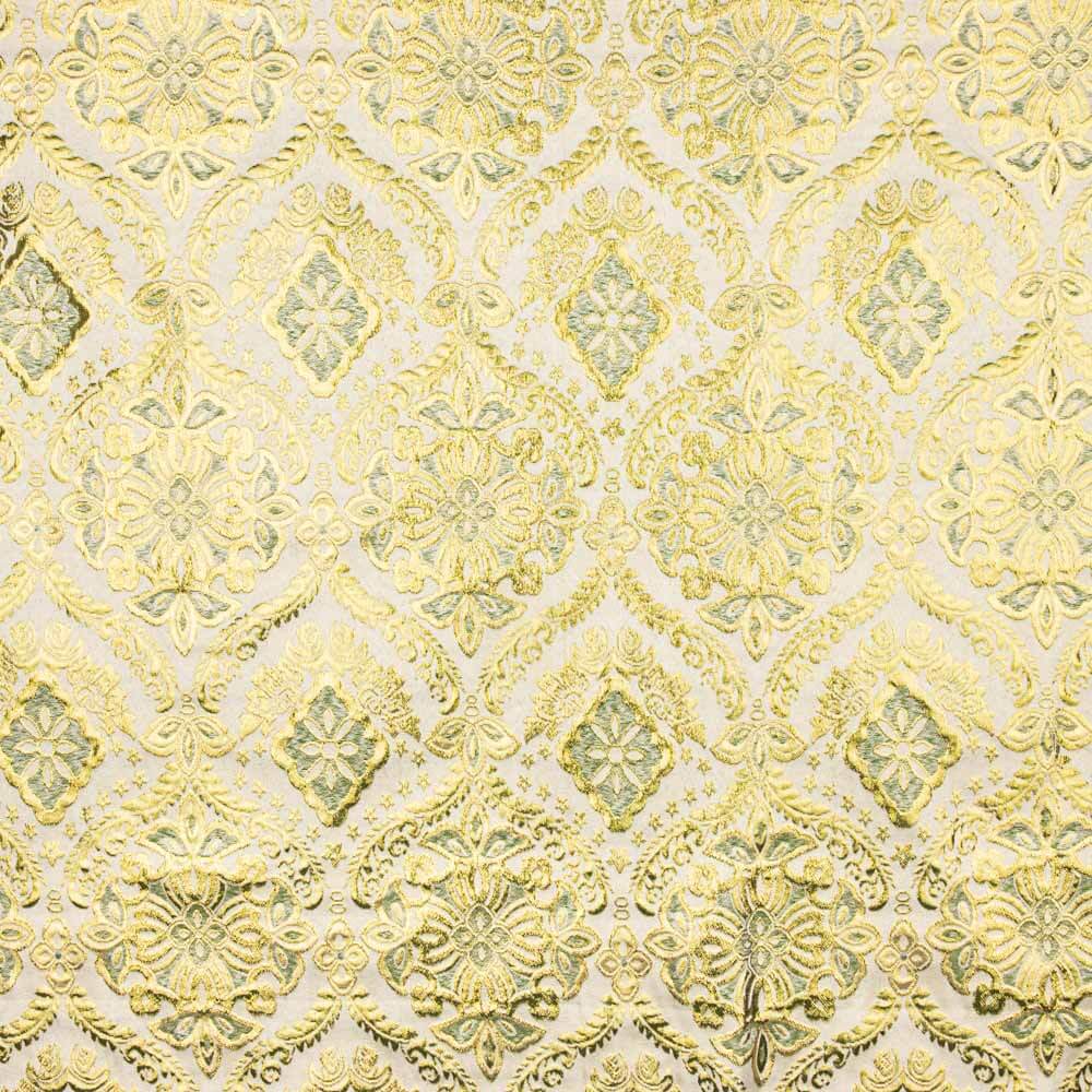 Brocado Lurex Flor Verde Cru Dourado - Ribes y Casals