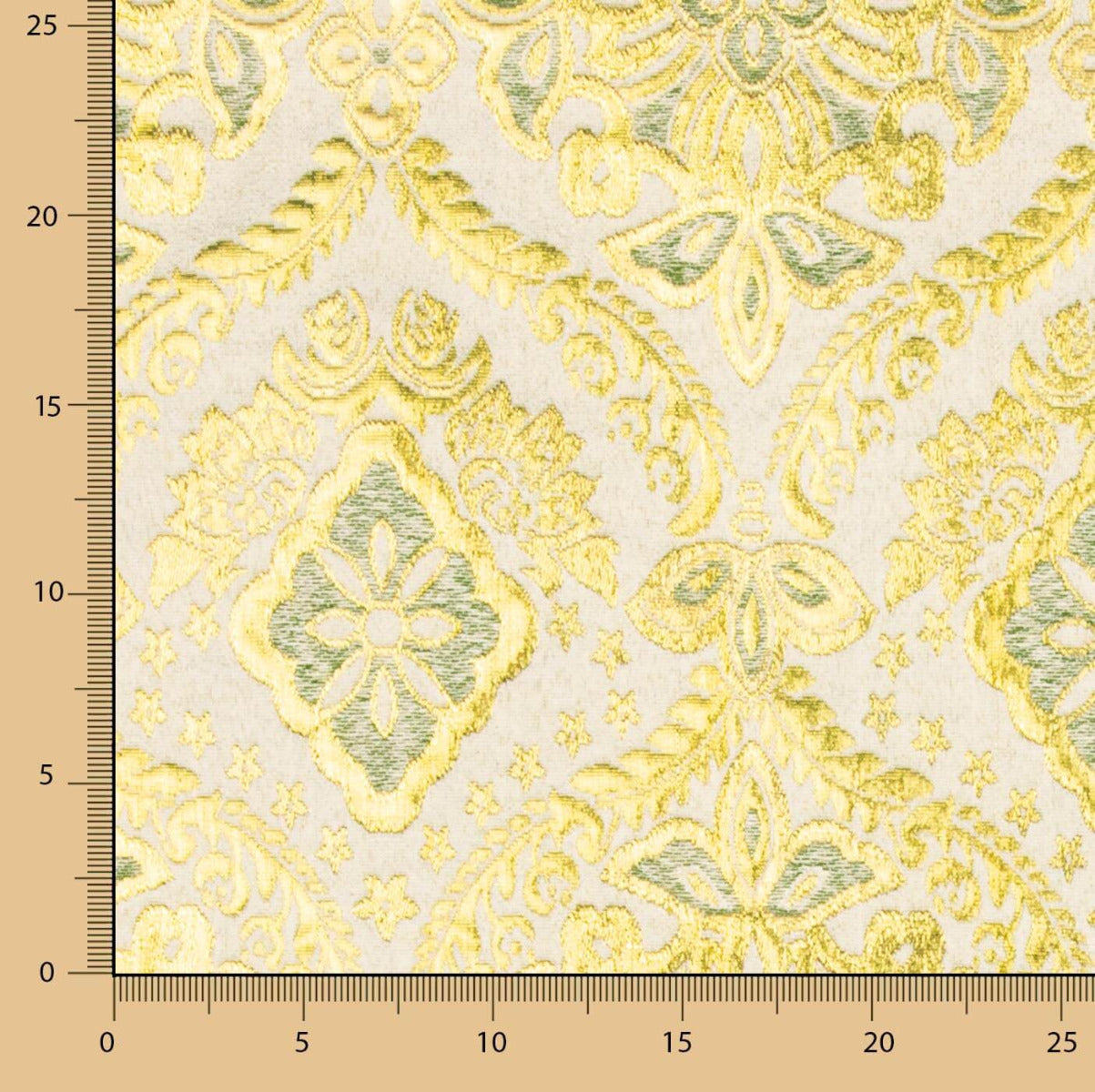 Brocado Lurex Flor Verde Cru Dourado - Ribes y Casals