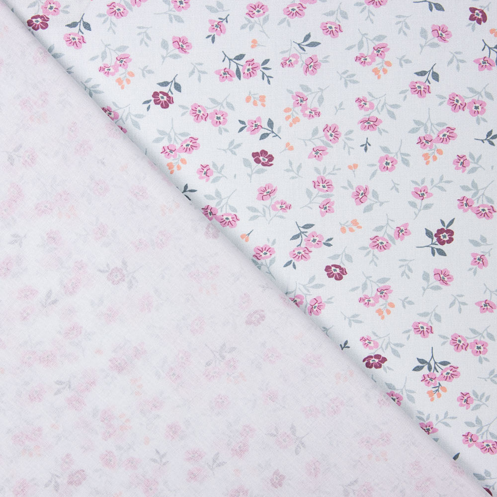 Popeline de Algodão Flores Nerea Azul Claro - Ribes y Casals