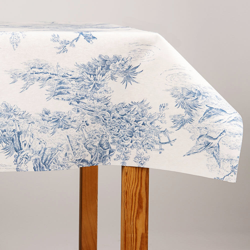 Toalha de Mesa Resinada Anti-Manchas Toile de Jouy Azul - Ribes y Casals