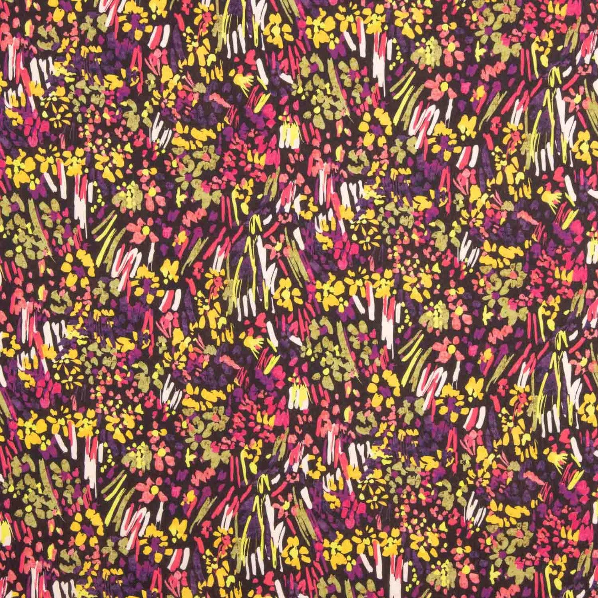 Crepe Leve Estampado Abstrato Fúcsia Mostarda - Ribes y Casals