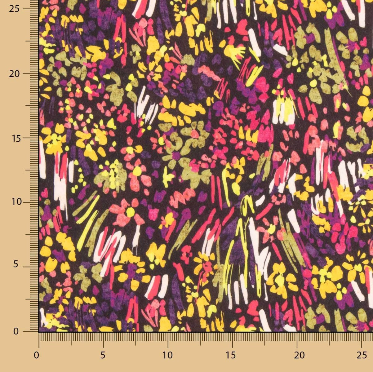 Crepe Leve Estampado Abstrato Fúcsia Mostarda - Ribes y Casals