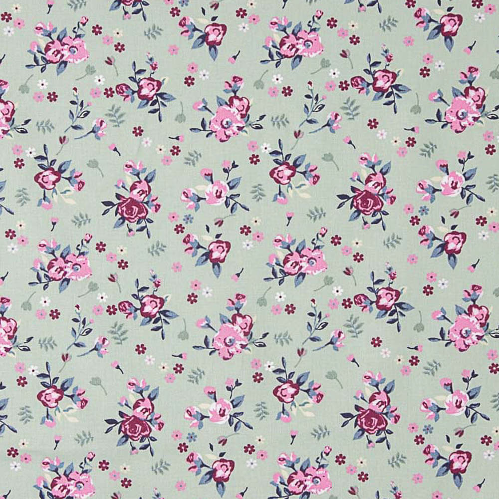 Popeline de Algodão Flores Margot Verde - Ribes y Casals