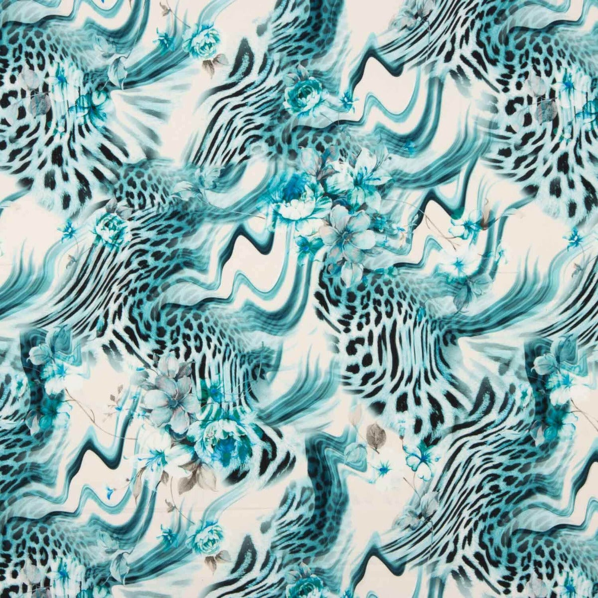 Crepe Leve Estampado Animal Print Floral Azul - Ribes y Casals