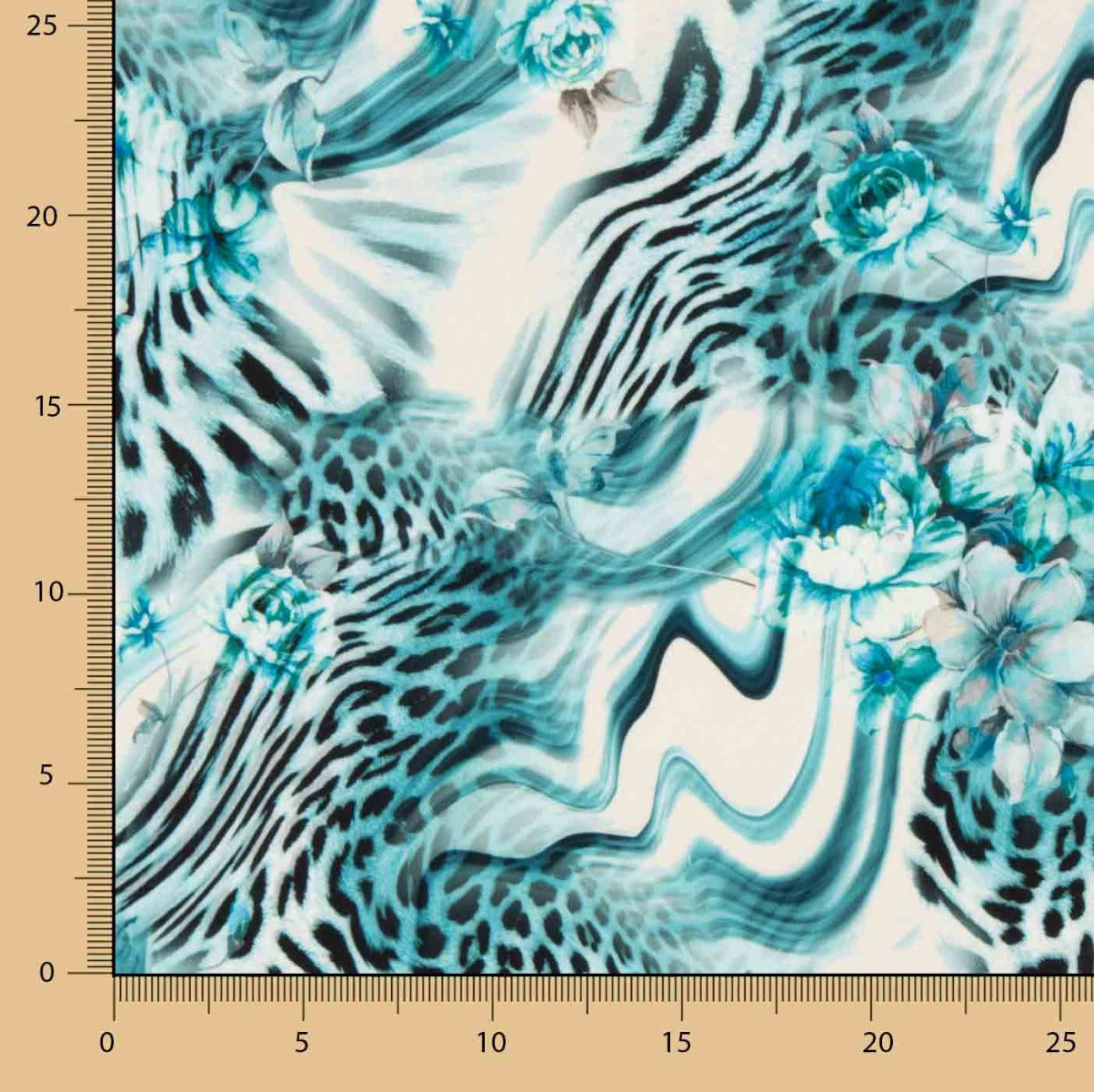 Crepe Leve Estampado Animal Print Floral Azul - Ribes y Casals