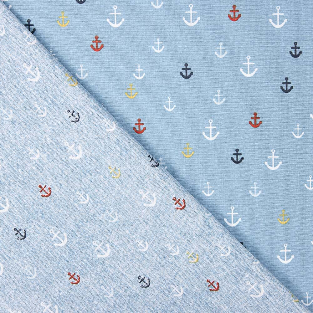 Popeline de Algodão Âncoras Azul - Ribes y Casals