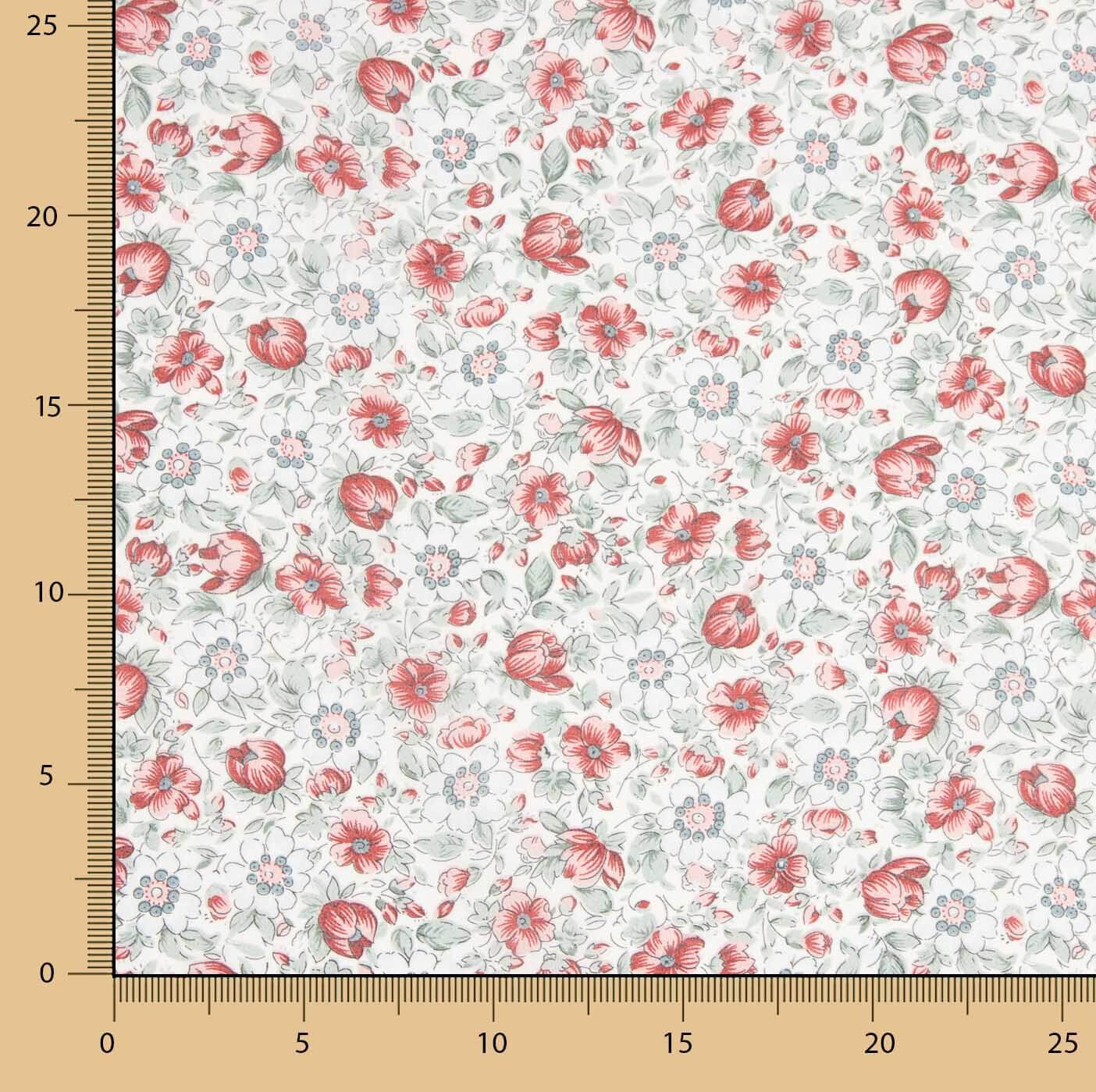 Popeline de algodão floral coral Sketch - Ribes y Casals