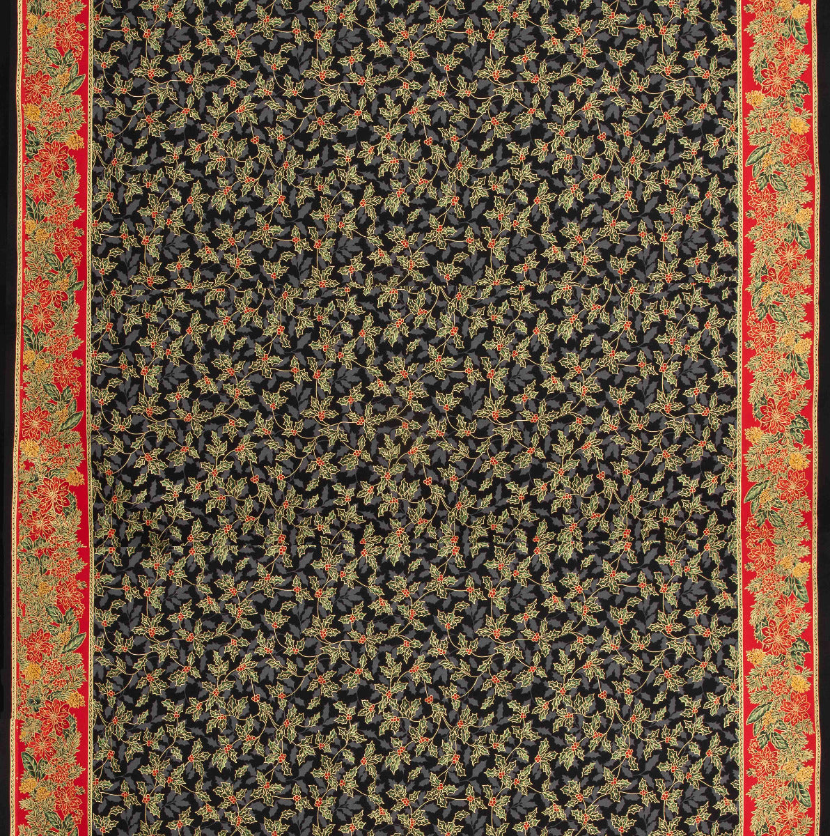 Popeline Algodão Flores De Natal Preto - Ribes y Casals