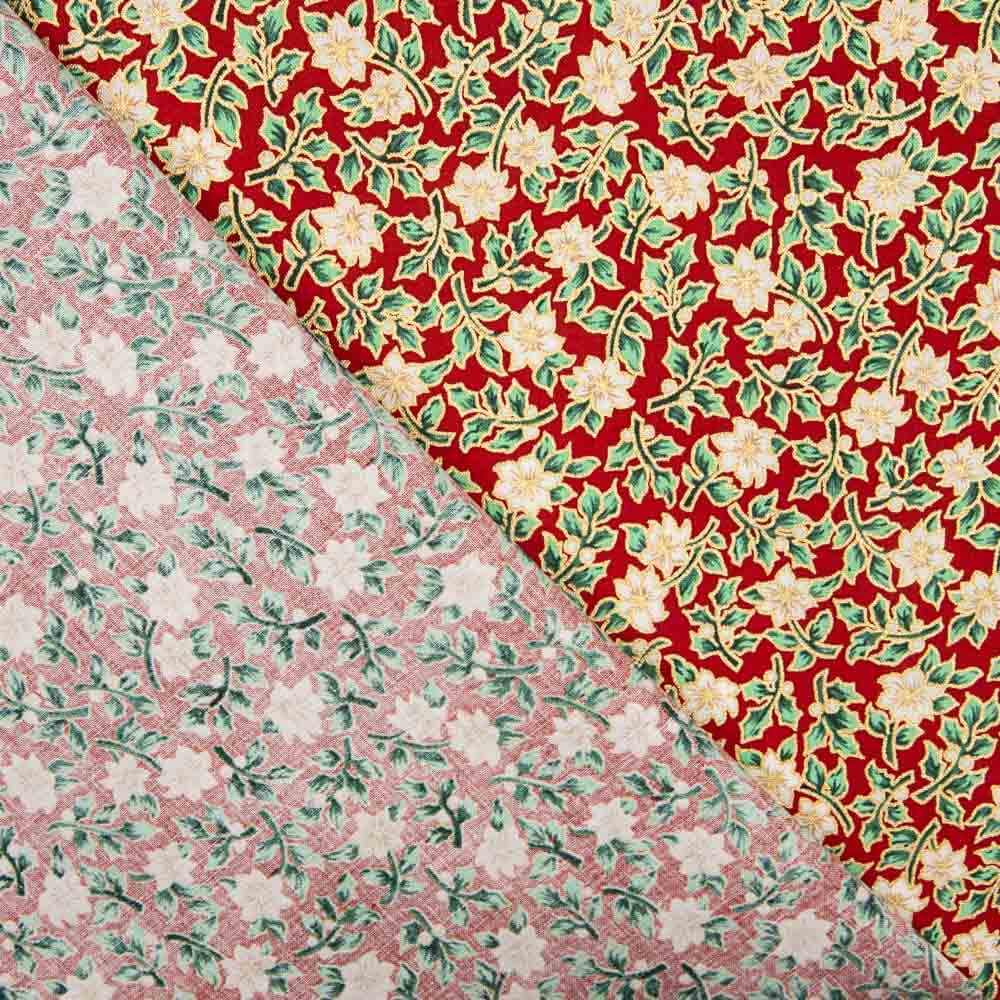 Popeline Algodão Poinsettias Vermelho - Ribes y Casals