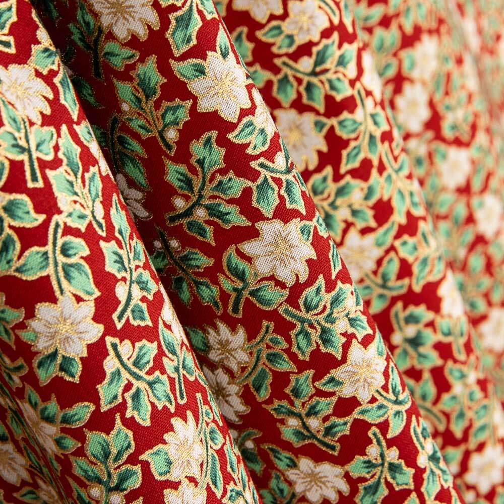 Popeline Algodão Poinsettias Vermelho - Ribes y Casals