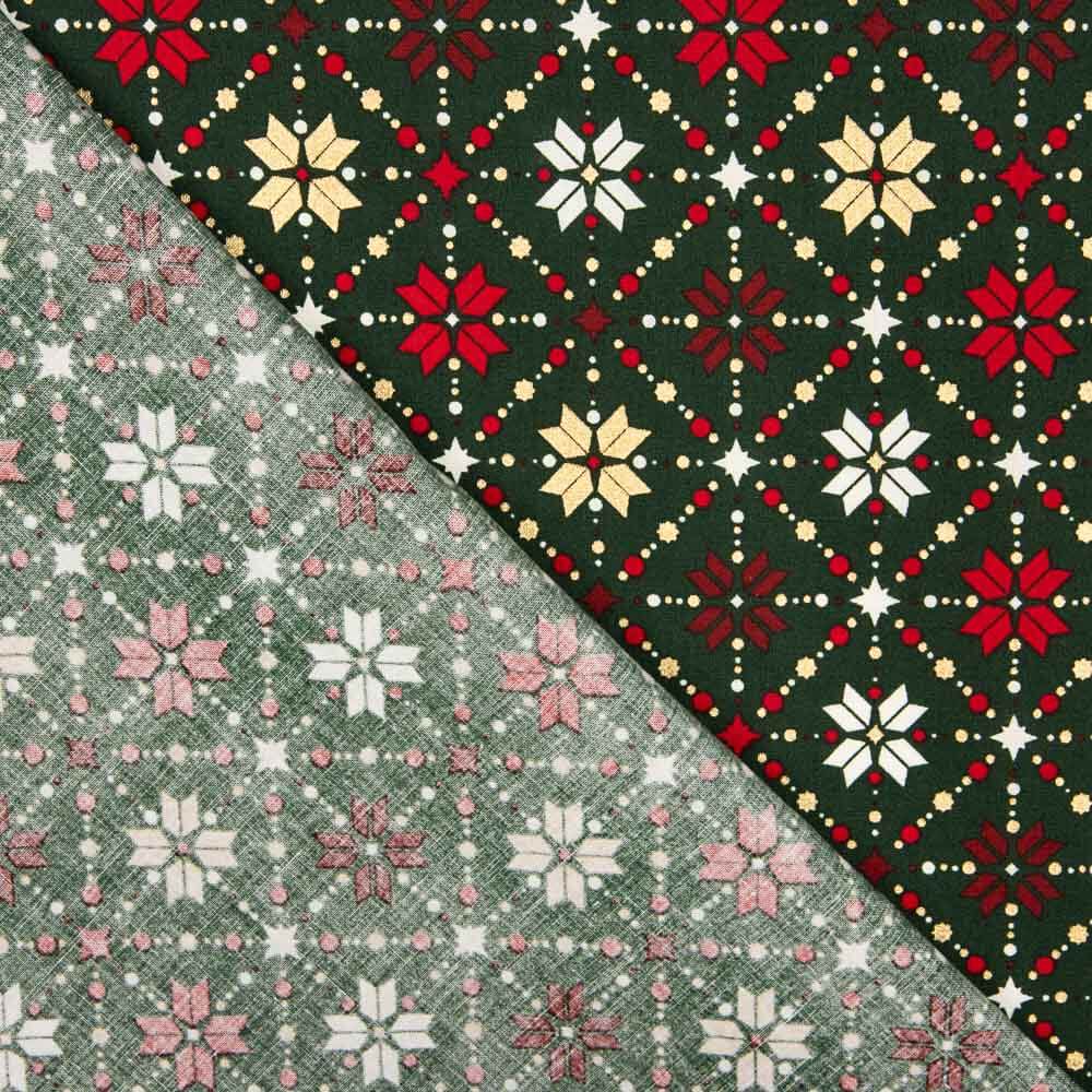 Popeline Algodão Noel Star Geo Verde - Ribes y Casals
