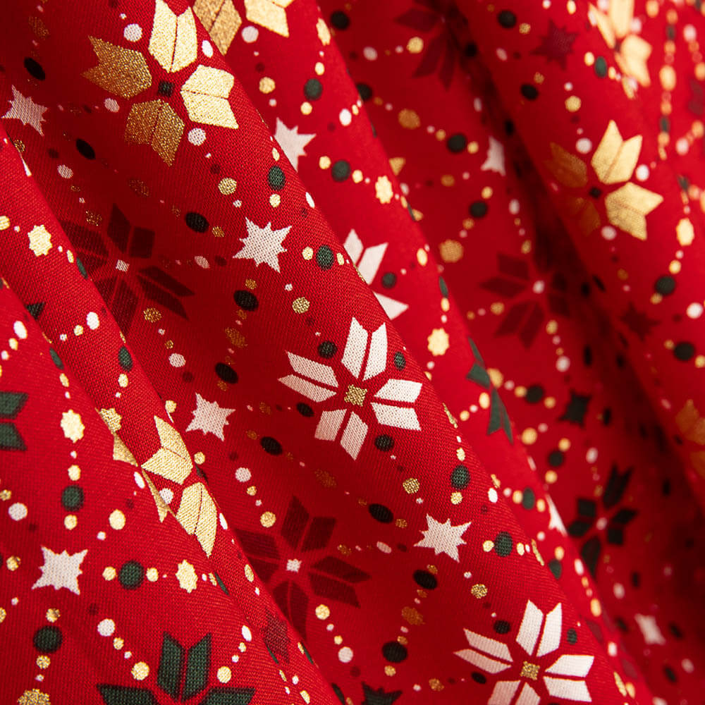 Popeline Algodão Noel Star Geo Vermelho - Ribes y Casals