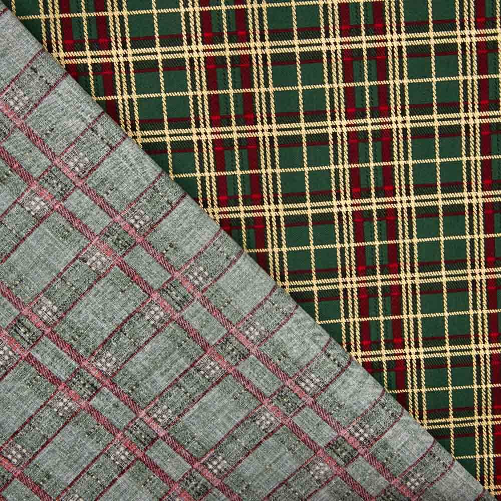 Retal Popelín Algodón Cuadros Noel Verde 50x140 cm - Ribes y Casals