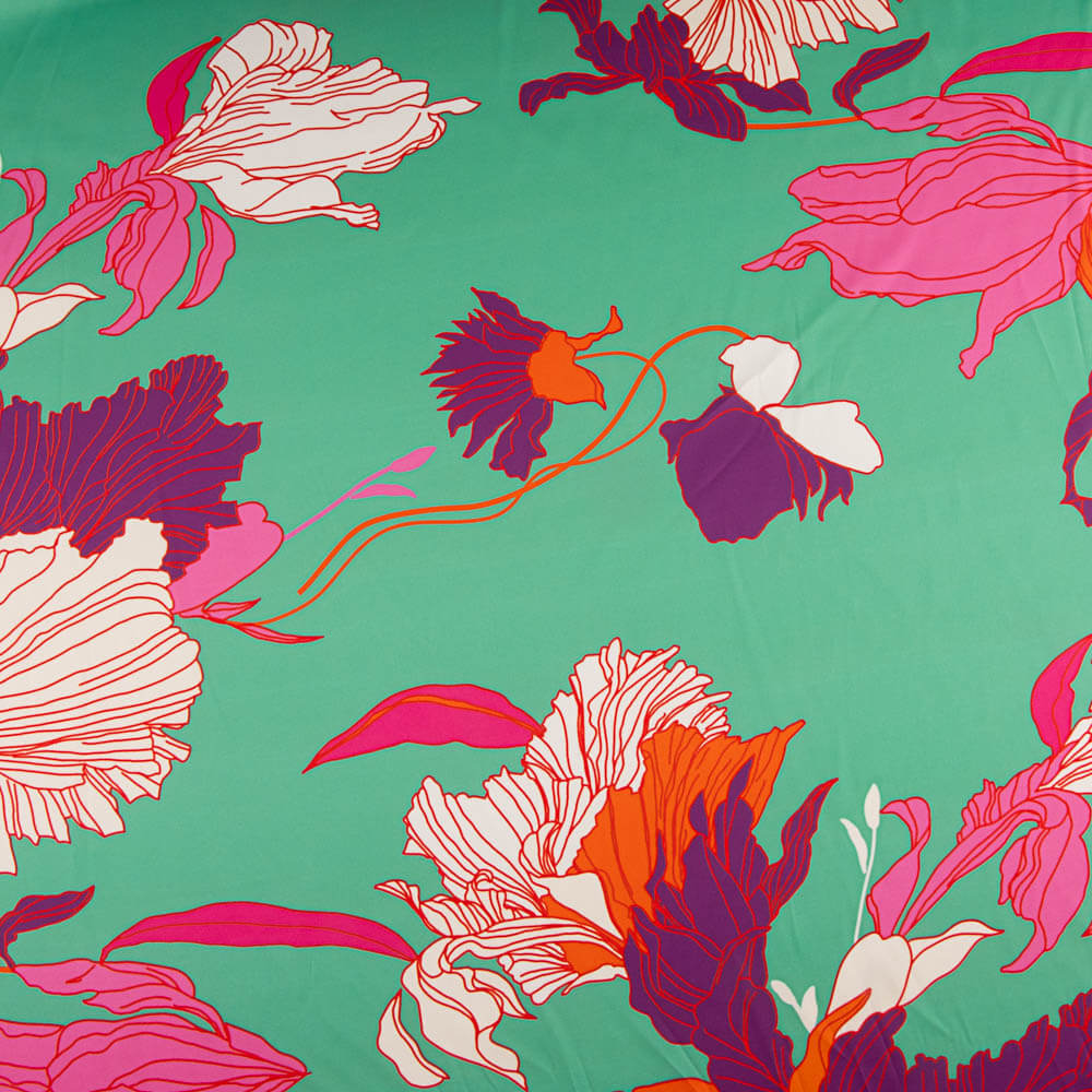 Cetim Estampado Floral Deco Verde - Ribes y Casals