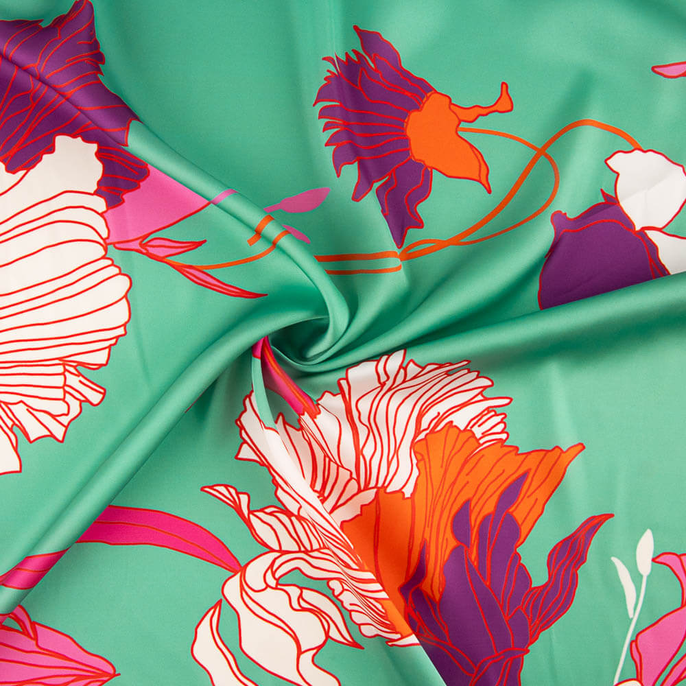 Cetim Estampado Floral Deco Verde - Ribes y Casals