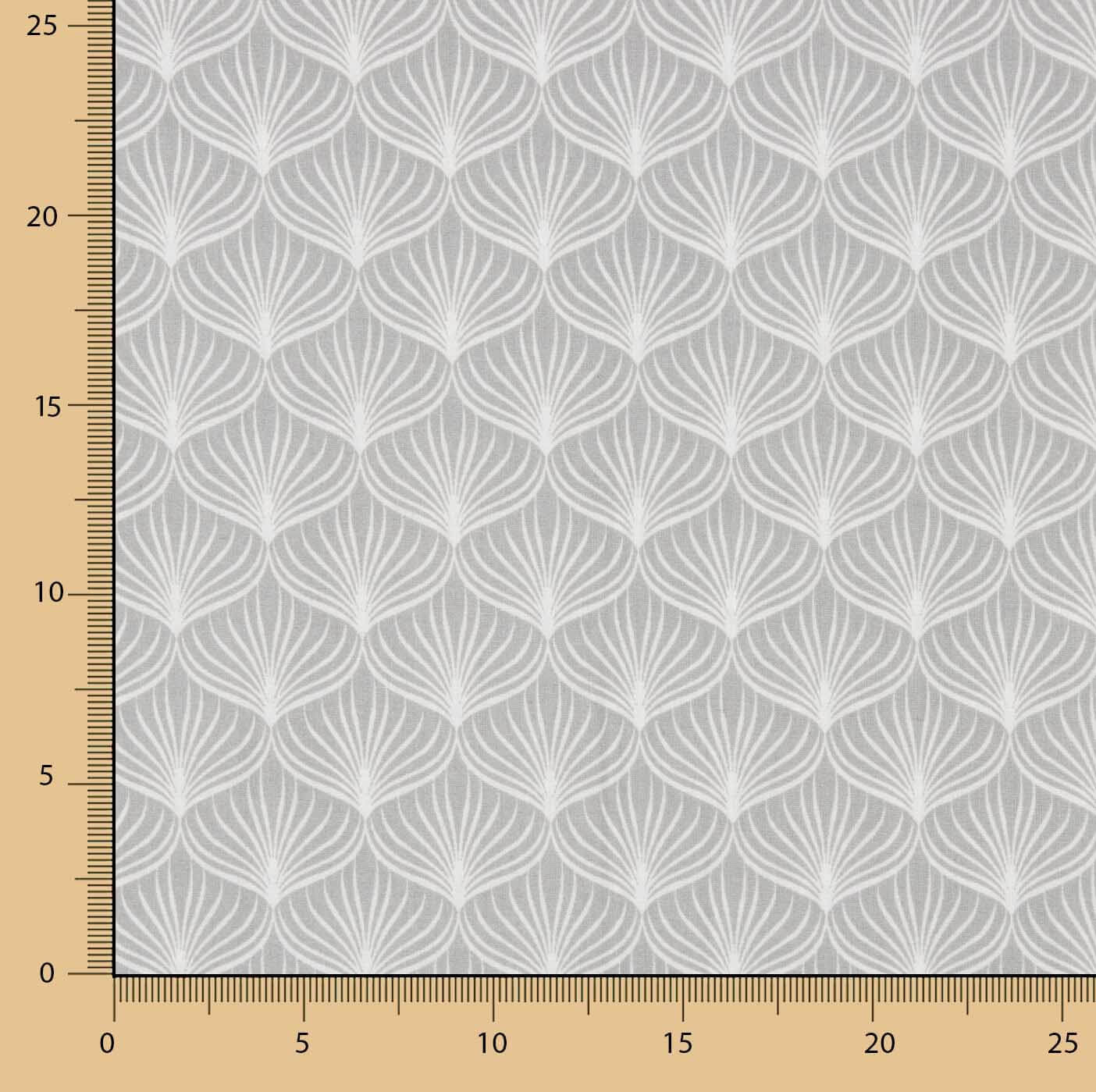 Percal de algodão estampado com folhas cinzentas sobre fundo branco - Ribes y Casals