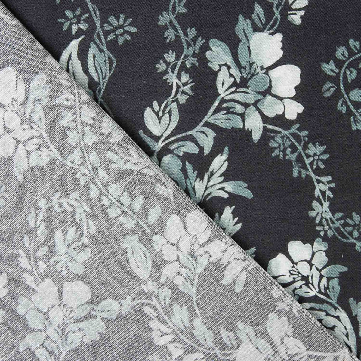 Sarja Suave Viscose Linho Flores Marinho - Ribes y Casals