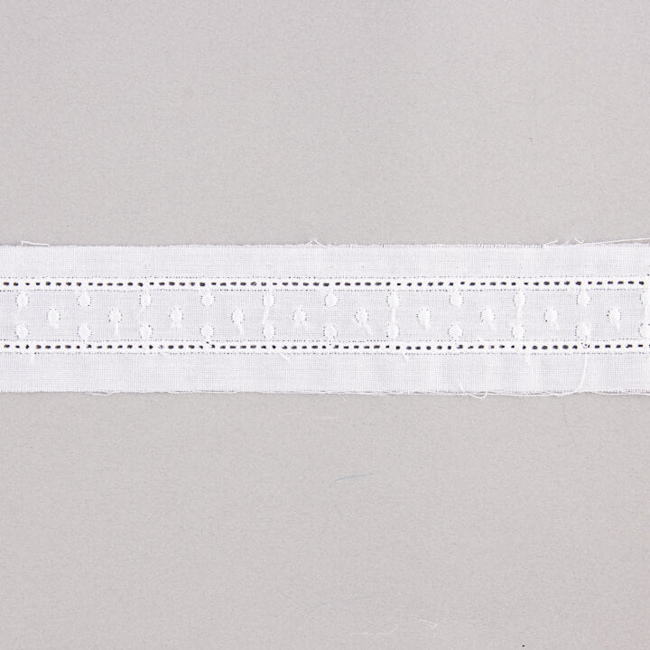 Fita de batista bordada branca, modelo 11696 – 30 mm - Ribes y Casals