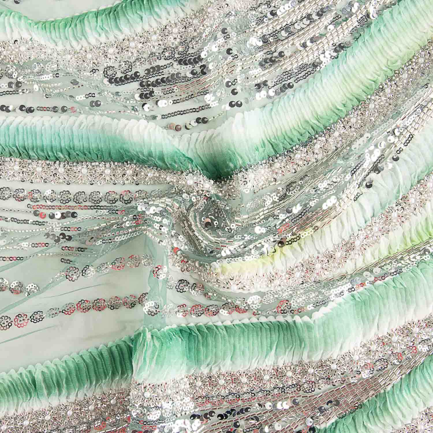 Pedraria Tule Branco e Verdes Degradê Plissado - Ribes y Casals
