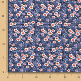 Percal de algodão estampado floral com fundo azul - Ribes y Casals