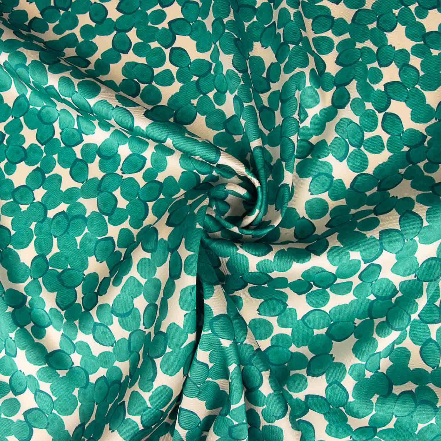 Cetim de Poliéster com Estampado de Folhas Esmeralda - Ribes y Casals