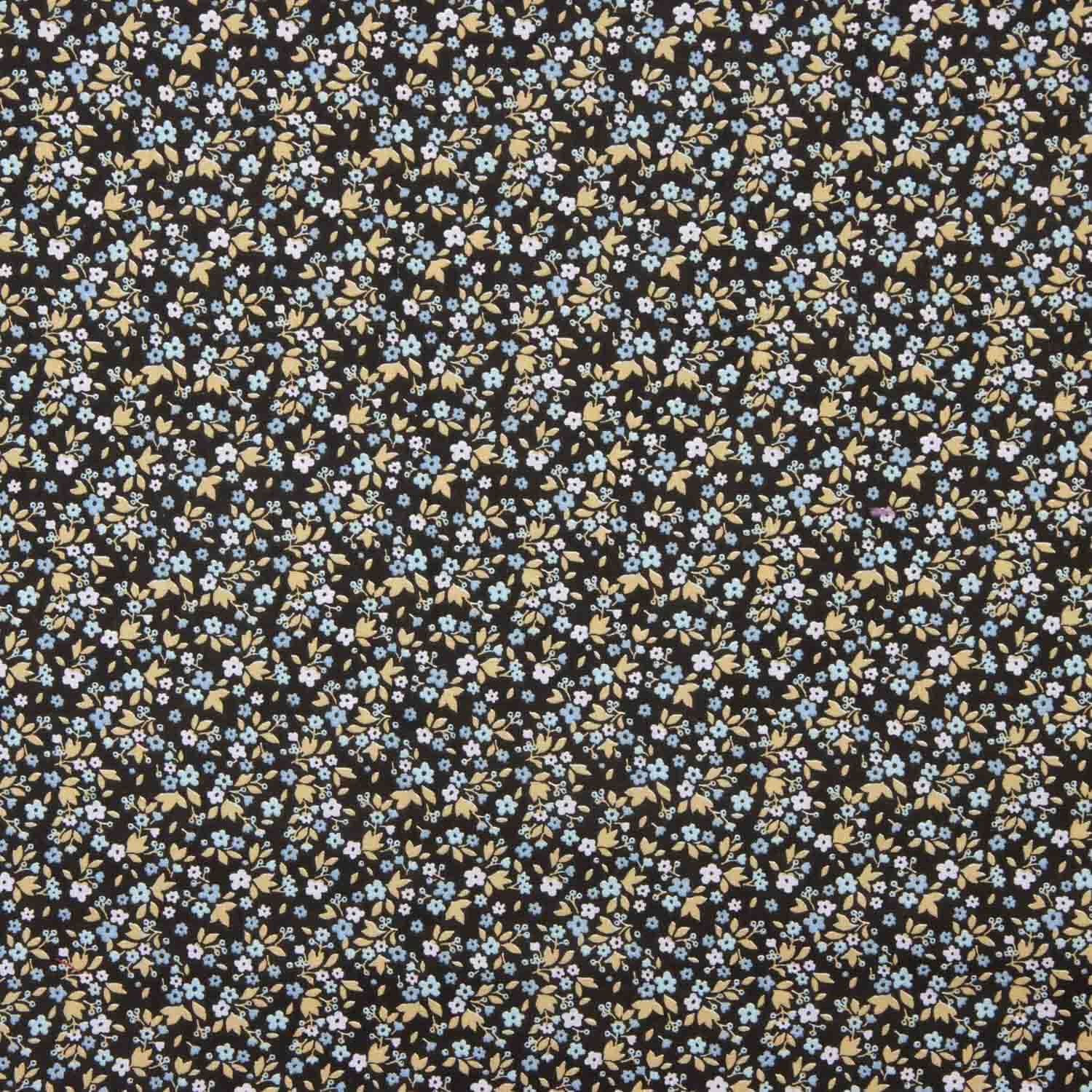 Percal de algodão com estampado floral sobre fundo preto - Ribes y Casals