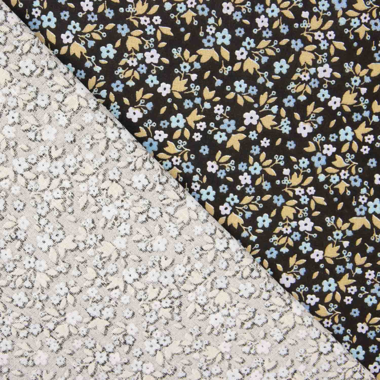 Percal de algodão com estampado floral sobre fundo preto - Ribes y Casals