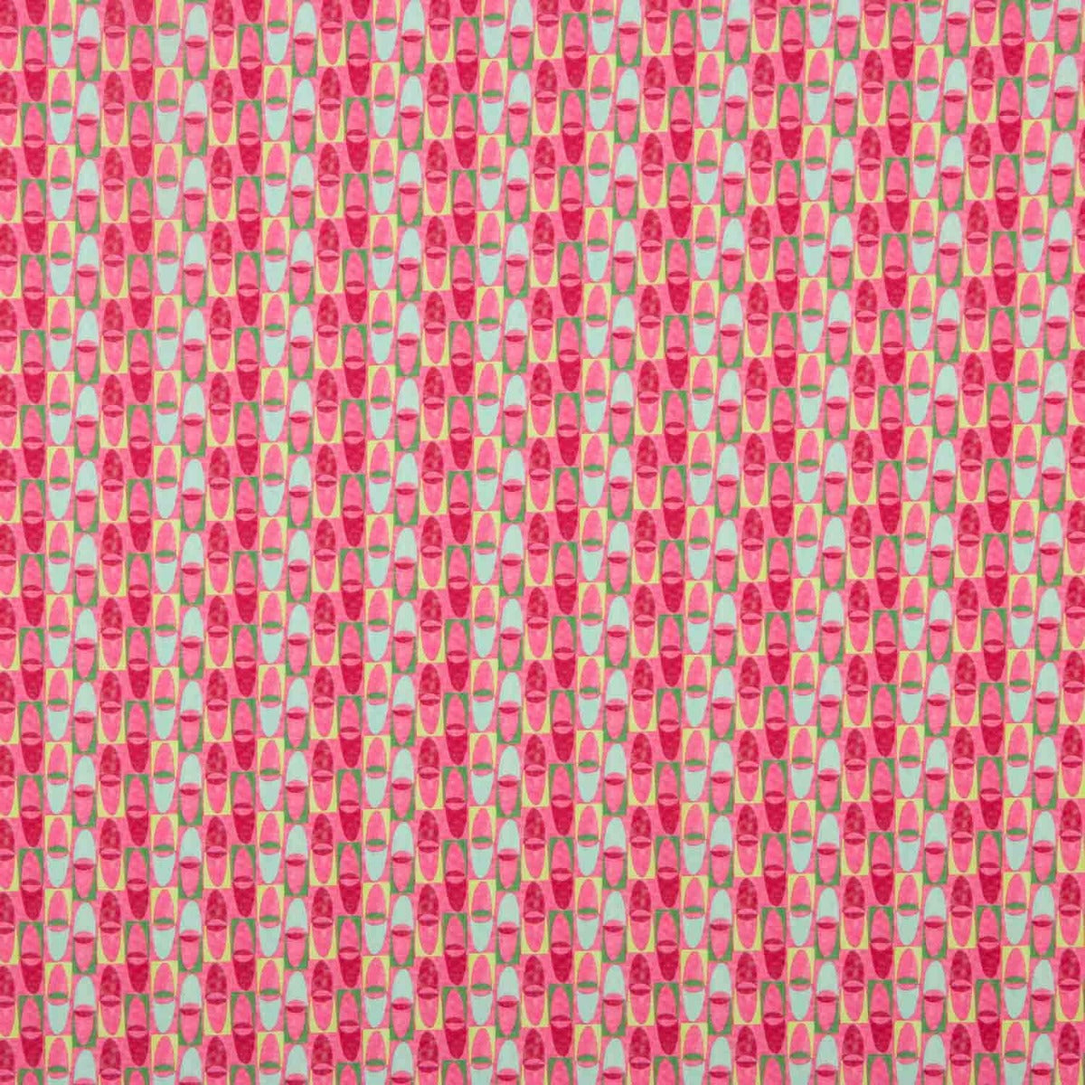 Crepe Leve Estampado Retro Coral e Verde - Ribes y Casals