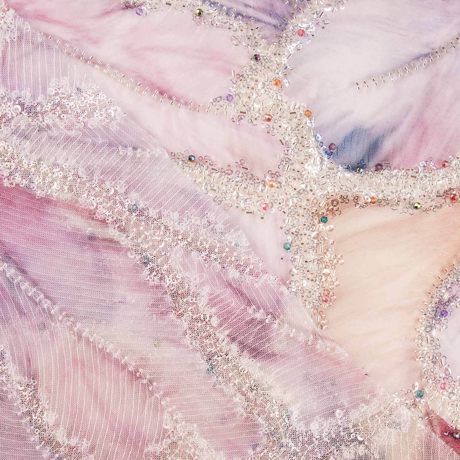 Pedrería Tule Branco Folhas Multicoloridas Elegante - Ribes y Casals