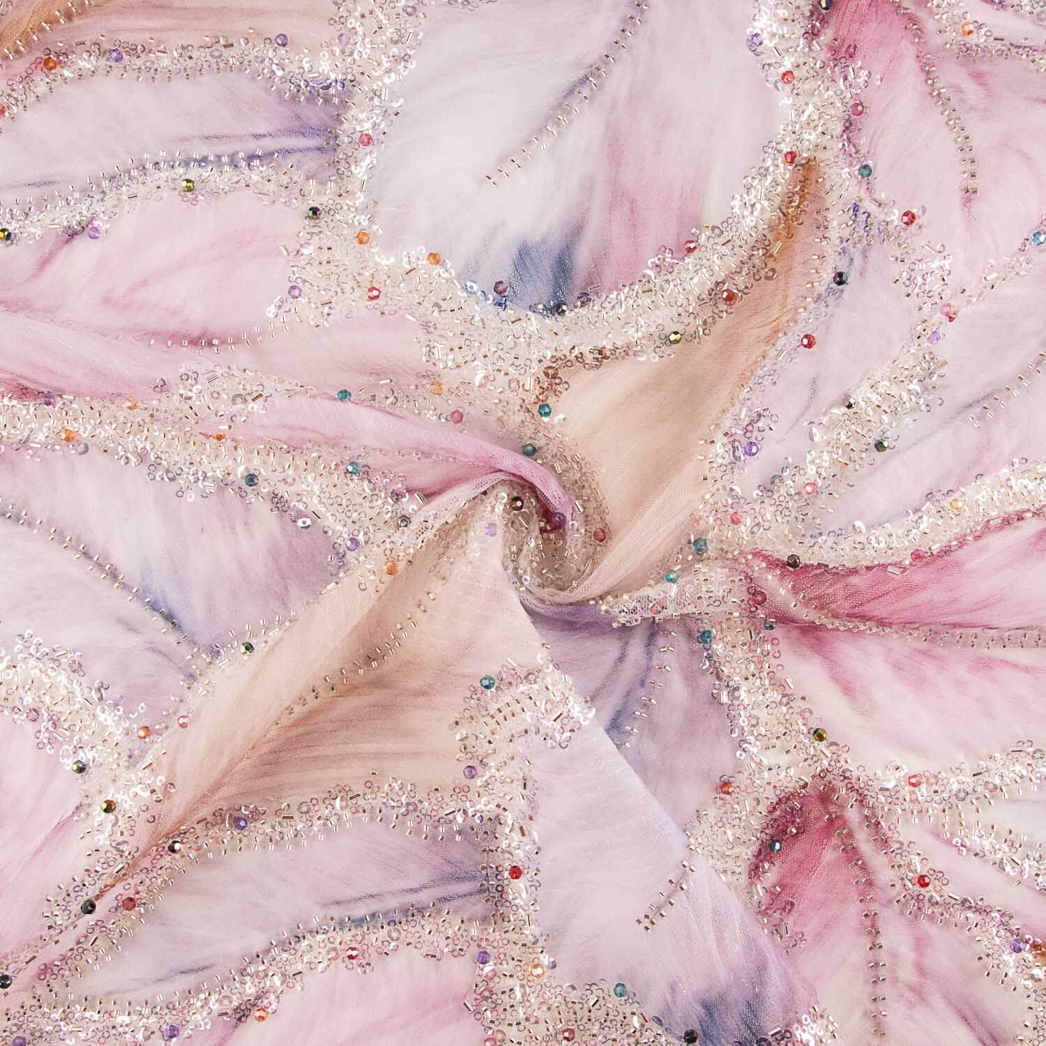 Pedrería Tule Branco Folhas Multicoloridas Elegante - Ribes y Casals