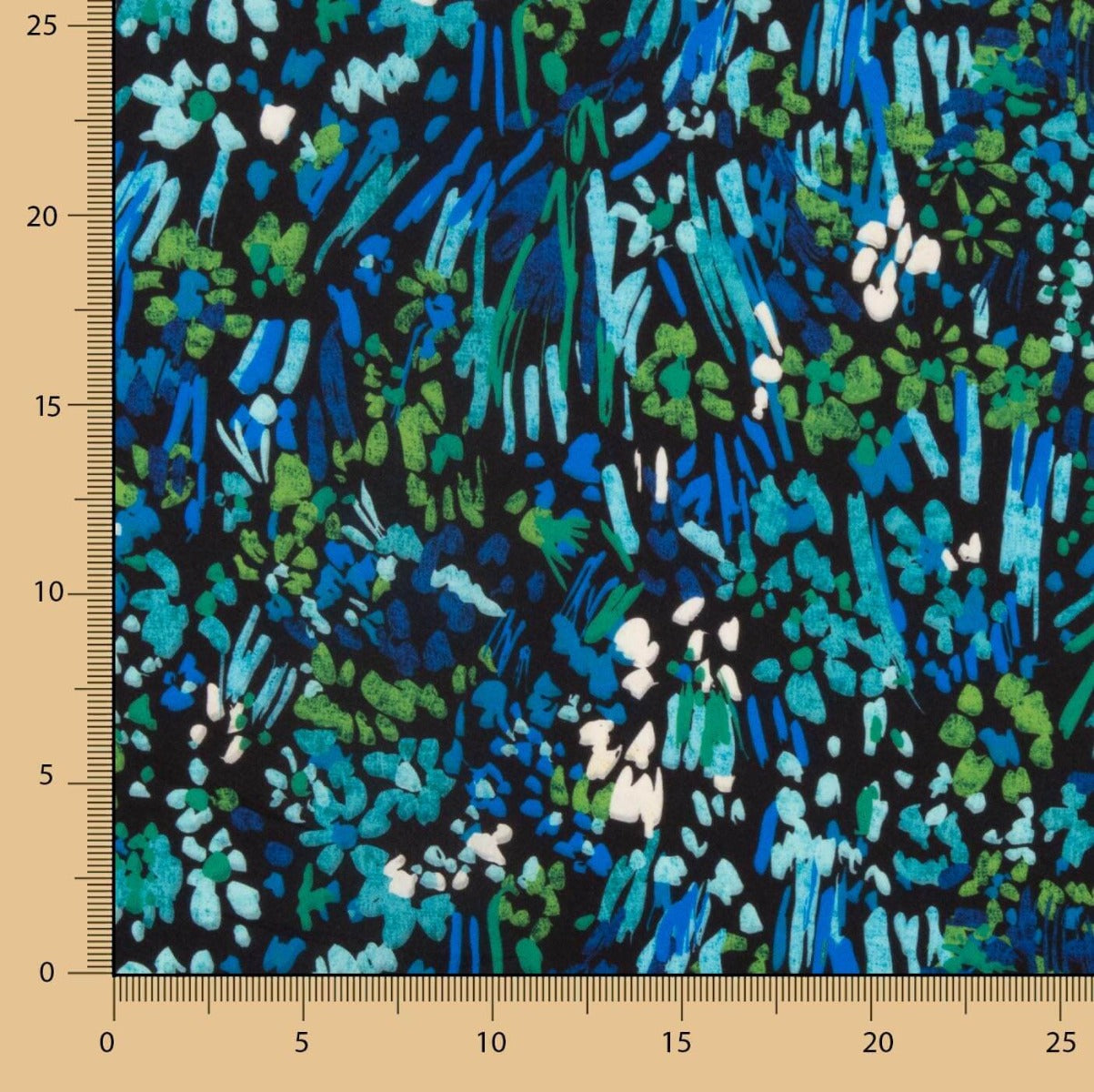 Crepe Leve Estampado Abstrato Azul Verde Noturno - Ribes y Casals