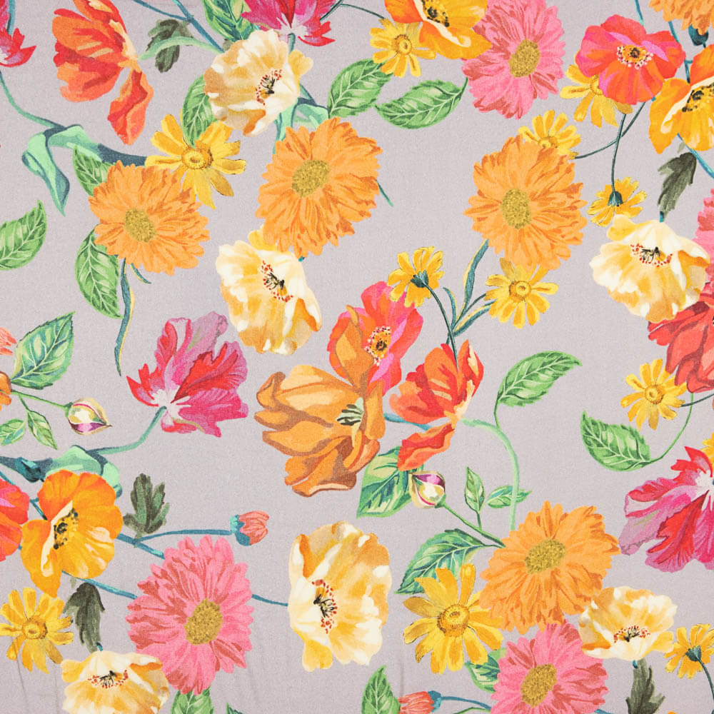 Georgette Viscose Flores Cinza - Ribes y Casals